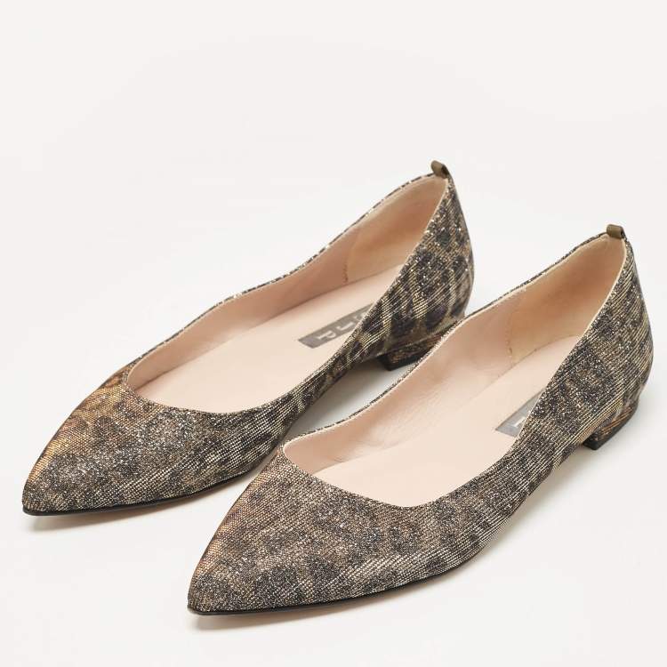 Pre Owned SJP Sarah Jessica Parker Gold Glitter Ballet Flats Size 37