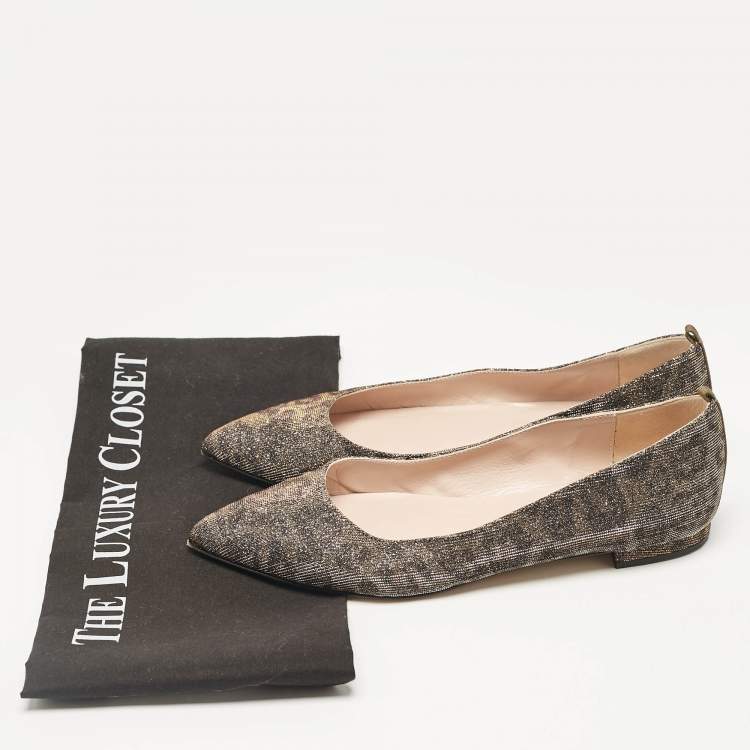 Pre Owned SJP Sarah Jessica Parker Gold Glitter Ballet Flats Size 37
