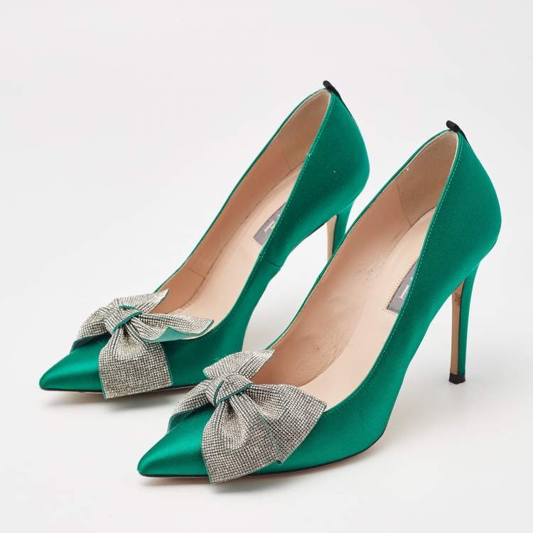 Pre Owned SJP Sarah Jessica Parker Green Satin Samara Pumps Size 37