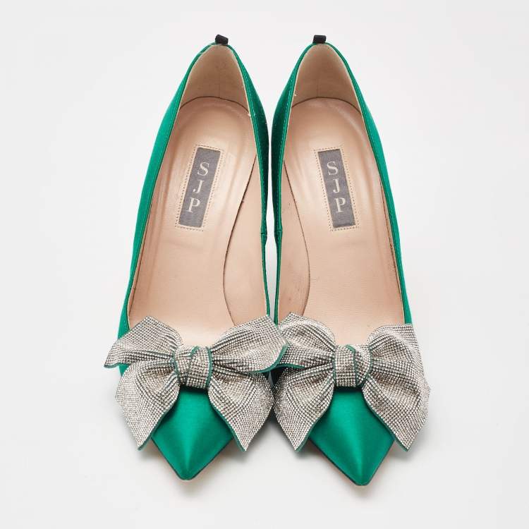 Pre Owned SJP Sarah Jessica Parker Green Satin Samara Pumps Size 37