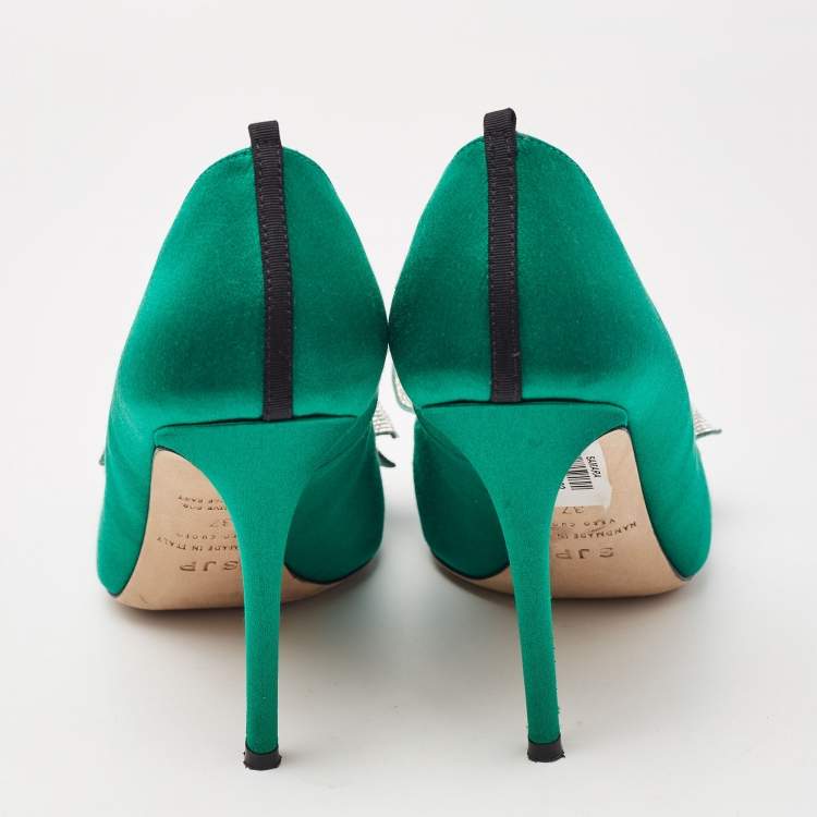 Pre Owned SJP Sarah Jessica Parker Green Satin Samara Pumps Size 37