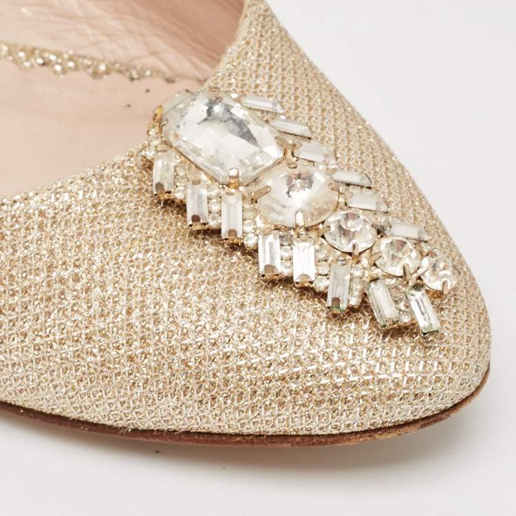 Pre Owned SJP Sarah Jessica Parker Gold Glitter Ballet Flats Size 37