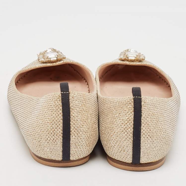 Pre Owned SJP Sarah Jessica Parker Gold Glitter Ballet Flats Size 37