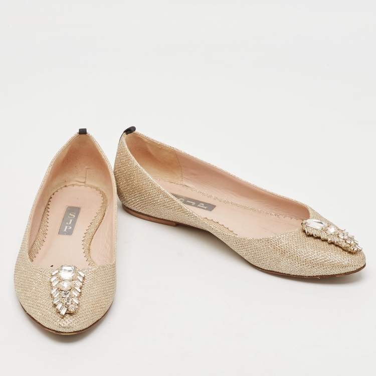 Pre Owned SJP Sarah Jessica Parker Gold Glitter Ballet Flats Size 37