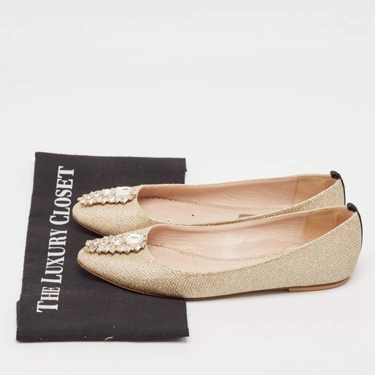 Pre Owned SJP Sarah Jessica Parker Gold Glitter Ballet Flats Size 37