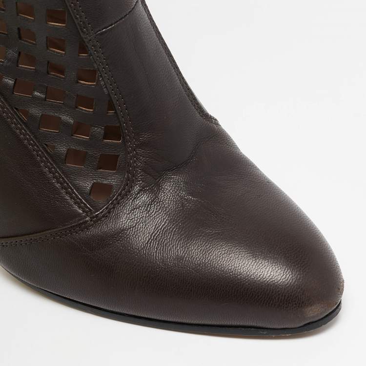 Pre Owned SJP Sarah Jessica Parker Brown Cutout Leather Knee Length Boots Size 37