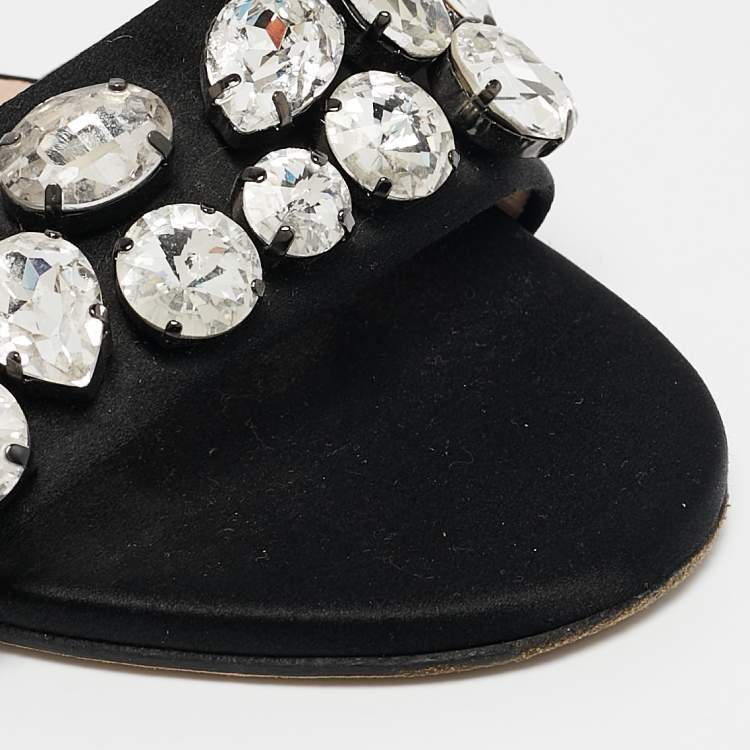 Pre Owned SJP Sarah Jessica Parker Black Satin Crystal Embellished Flat Slides Size 37