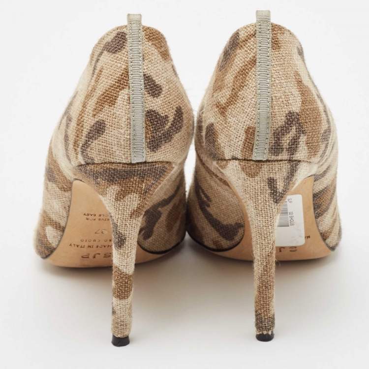 Pre Owned SJP Sarah Jessica Parker Multicolor Jute Fabric Crystal Embellished Pumps Size 37