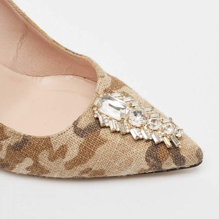 Pre Owned SJP Sarah Jessica Parker Multicolor Jute Fabric Crystal Embellished Pumps Size 37