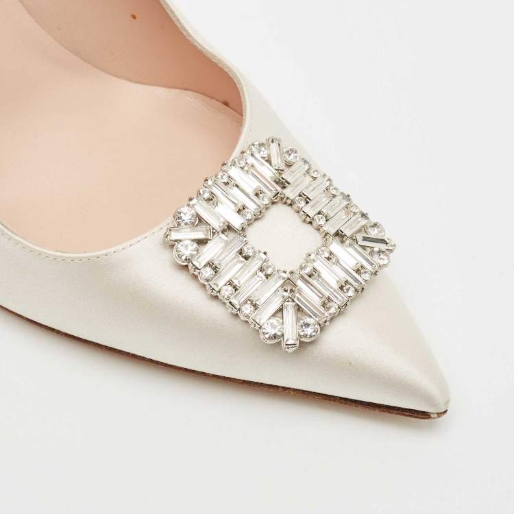 Pre Owned SJP Sarah Jessica Parker White Satin Crystals Embellished Pumps Size 39