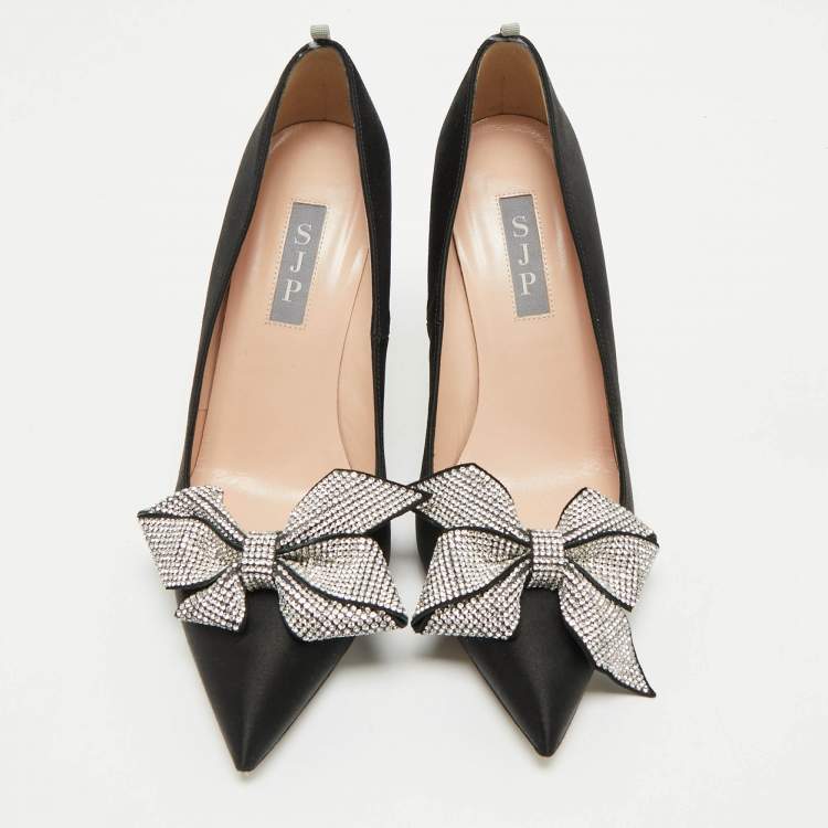 Pre Owned SJP Sarah Jessica Parker Black Satin Crystal Embellished Pumps Size 37