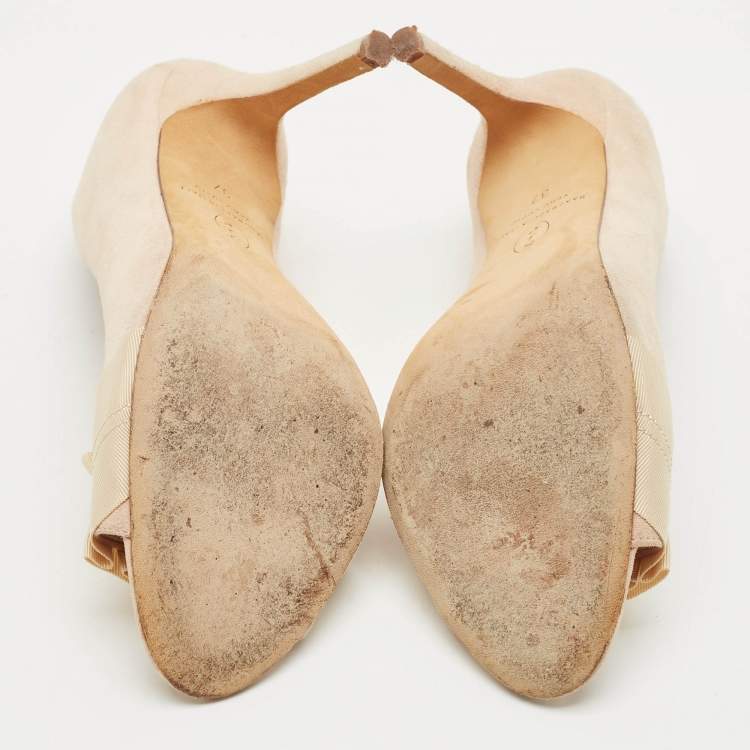 Pre Owned SJP Sarah Jessica Parker Beige Suede Open Toe Pumps Size 37