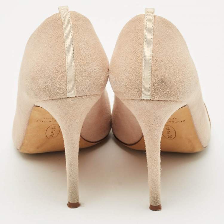 Pre Owned SJP Sarah Jessica Parker Beige Suede Open Toe Pumps Size 37
