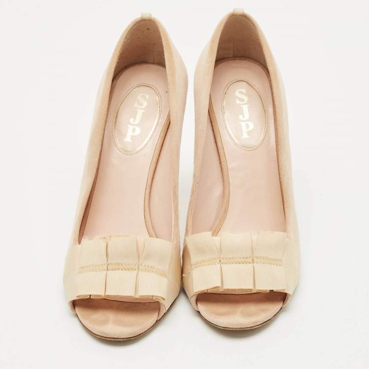 Pre Owned SJP Sarah Jessica Parker Beige Suede Open Toe Pumps Size 37