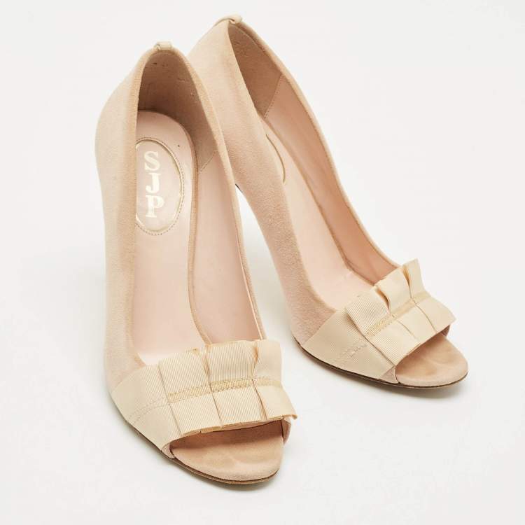 Pre Owned SJP Sarah Jessica Parker Beige Suede Open Toe Pumps Size 37
