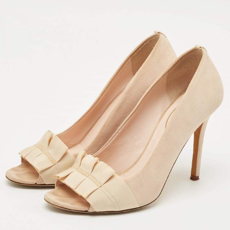 Pre Owned SJP Sarah Jessica Parker Beige Suede Open Toe Pumps Size 37