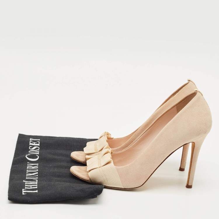 Pre Owned SJP Sarah Jessica Parker Beige Suede Open Toe Pumps Size 37