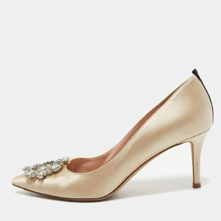 SJP Sarah Jessica Parker Beige Satin Crystal Embellished Pumps Size 37 SJP Sarah Jessica Parker Beige Satin Crystal Embellished Pumps Size 37
