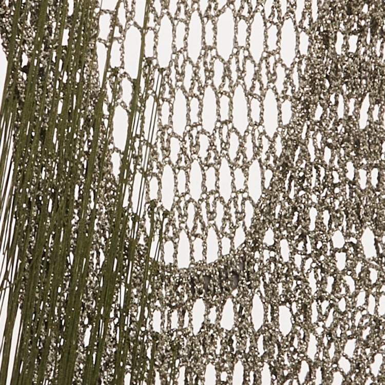 Pre Owned Sādh Green Crochet Fringed Sheer Asymmetric Sleeve Top M