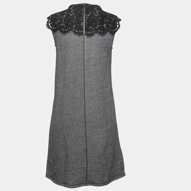 Pre Owned Sea Grey Wool and Lace Neckline Detail Sleeveless Dress S 