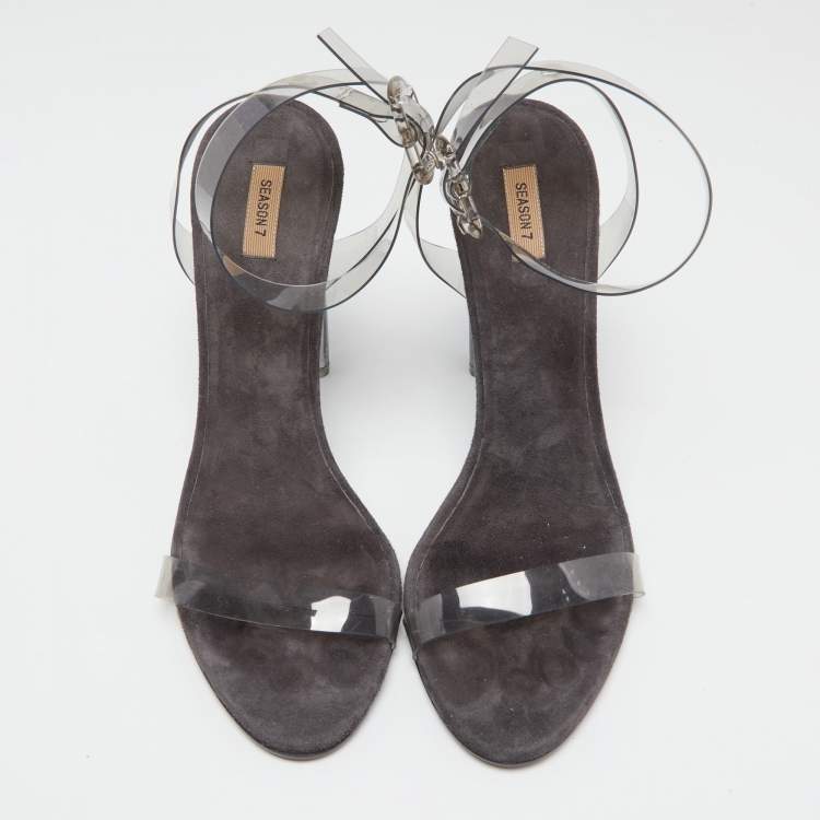 Pre Owned Yeezy Grey PVC  Season 7 Open Toe Ankle Strap Sandals Size 40