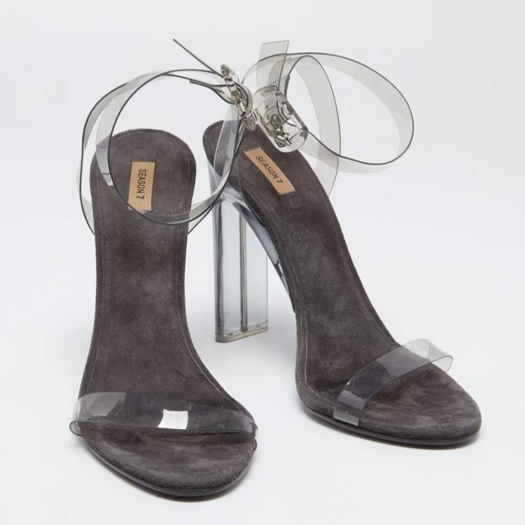 Pre Owned Yeezy Grey PVC  Season 7 Open Toe Ankle Strap Sandals Size 40