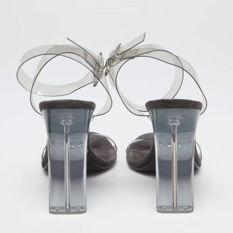 Pre Owned Yeezy Grey PVC  Season 7 Open Toe Ankle Strap Sandals Size 40