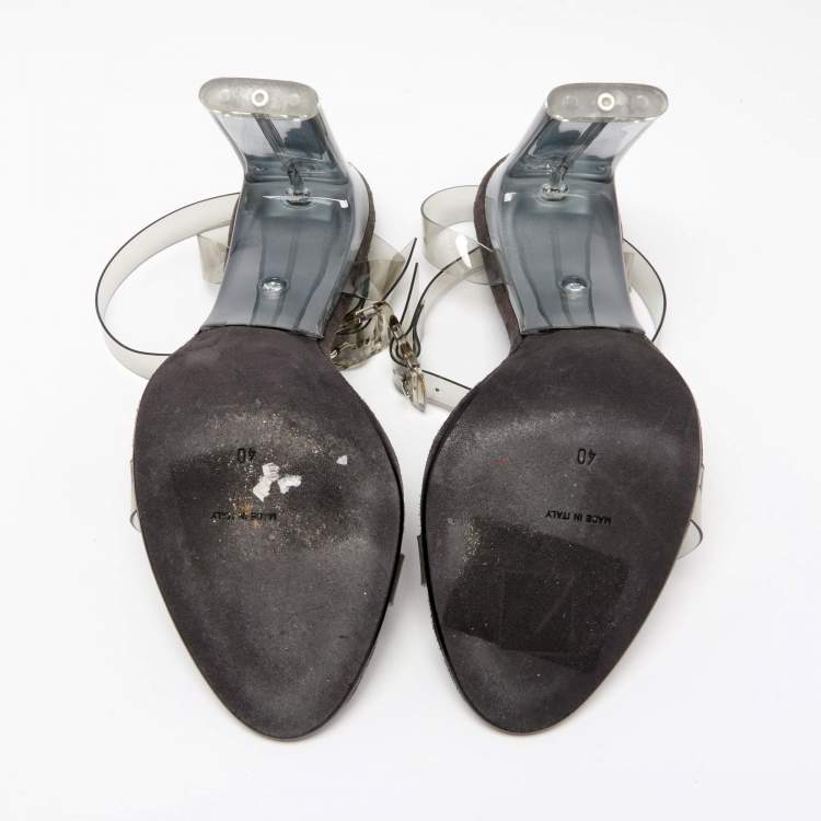 Pre Owned Yeezy Grey PVC  Season 7 Open Toe Ankle Strap Sandals Size 40