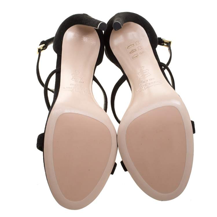 Pre Owned Sebastian Black Suede Strappy Open Toe Sandals Size 40