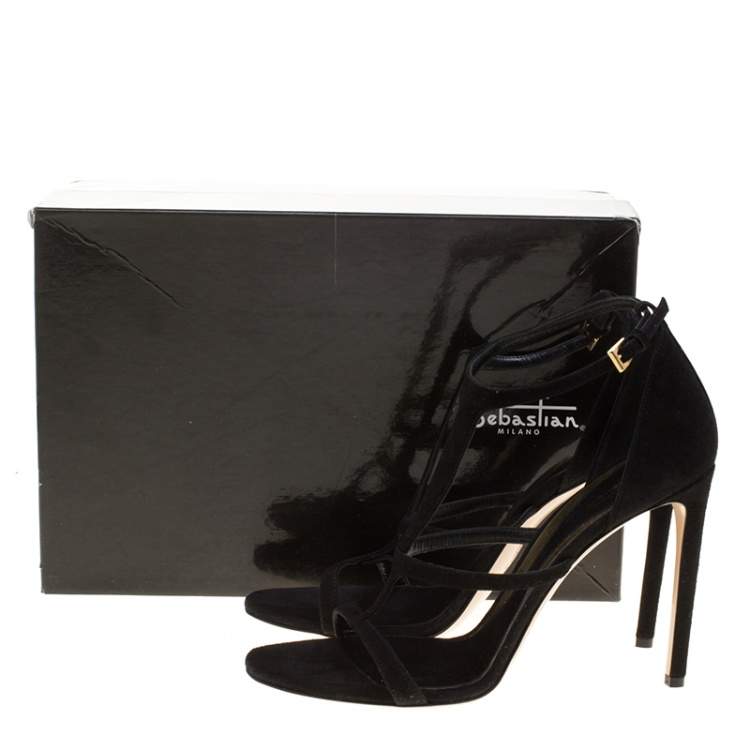 Pre Owned Sebastian Black Suede Strappy Open Toe Sandals Size 40