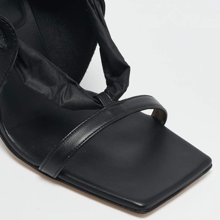 Pre Owned Sebastian Black Leather and Nylon Ankle Tie Sandals Size 40