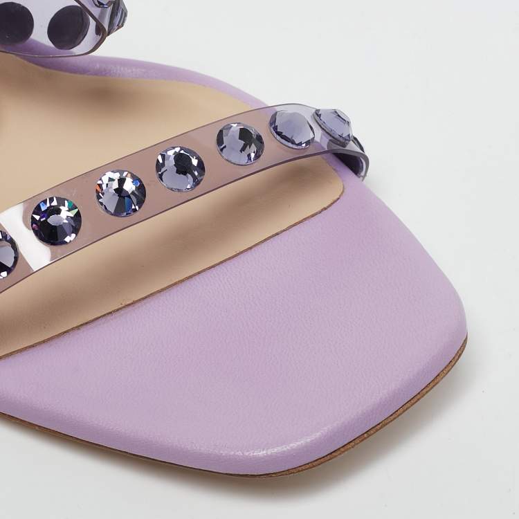 Pre Owned Sebastian Lilac Leather and PVC Crystals Embellished Ankle Strap Sandals Size 39
