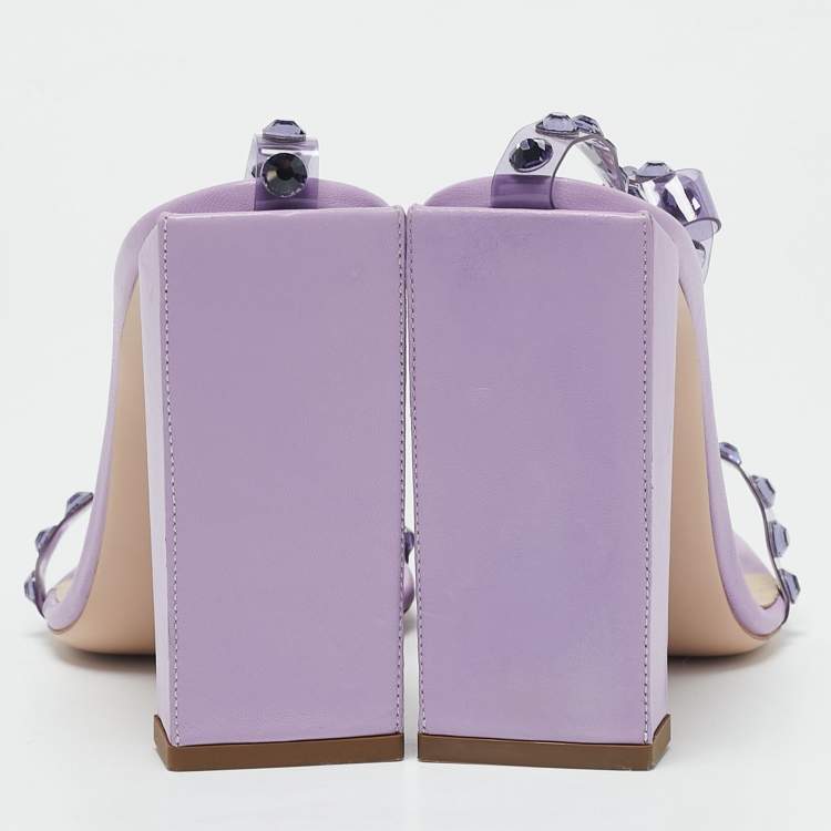 Pre Owned Sebastian Lilac Leather and PVC Crystals Embellished Ankle Strap Sandals Size 39