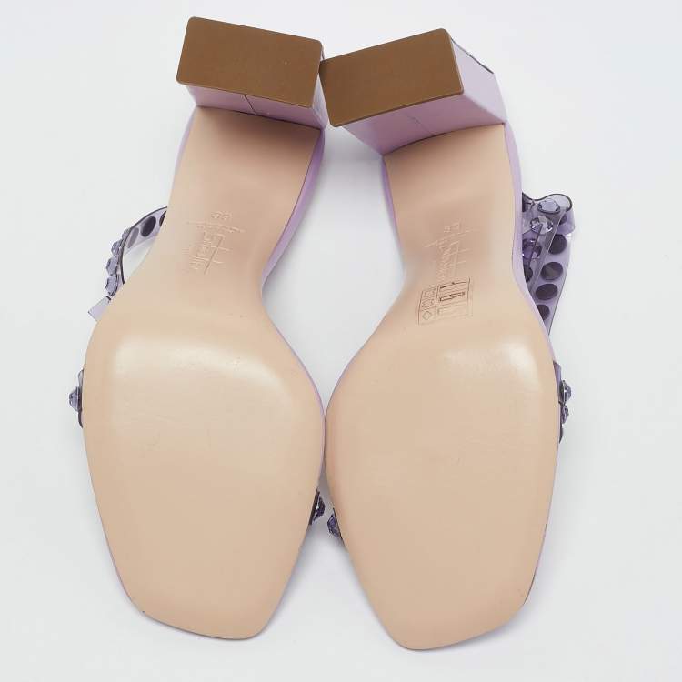 Pre Owned Sebastian Lilac Leather and PVC Crystals Embellished Ankle Strap Sandals Size 39