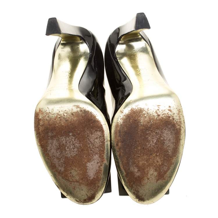 Pre Owned Sebastian Black Patent Leather Crystal Embellished Pumps Size 38.5