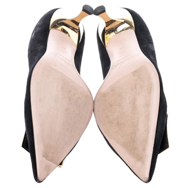 Pre Owned Sebastian Black Suede Crystal Embellished Pumps Size 38