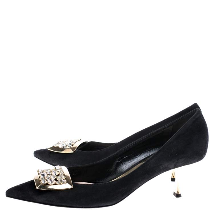 Pre Owned Sebastian Black Suede Crystal Embellished Pumps Size 38