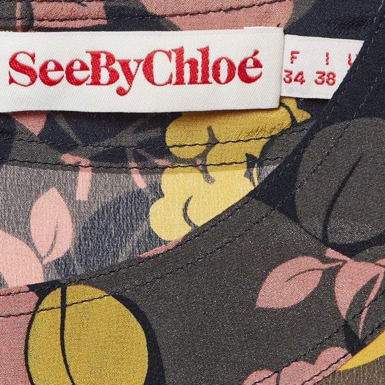 Pre Owned See by Chloe Multicolor Fruit Print Silk Mini Dress S