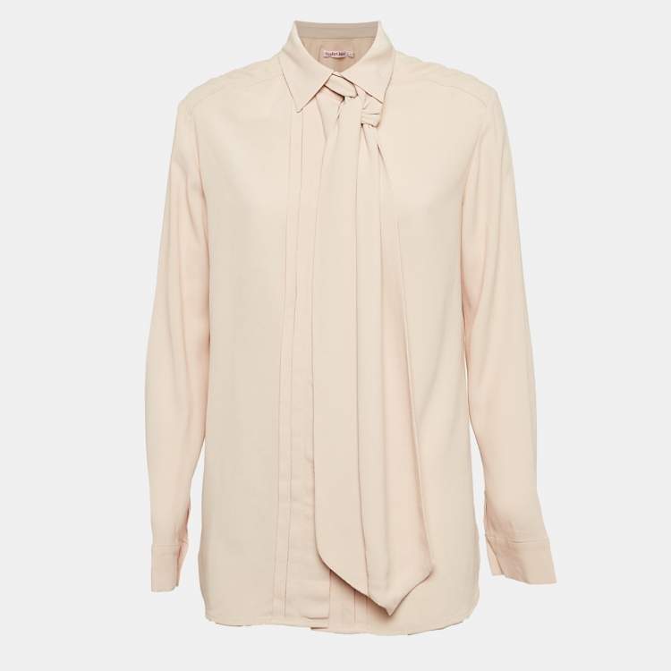 Pre Owned See by Chloe Pink Crepe Pleated Neck Tie Shirt M