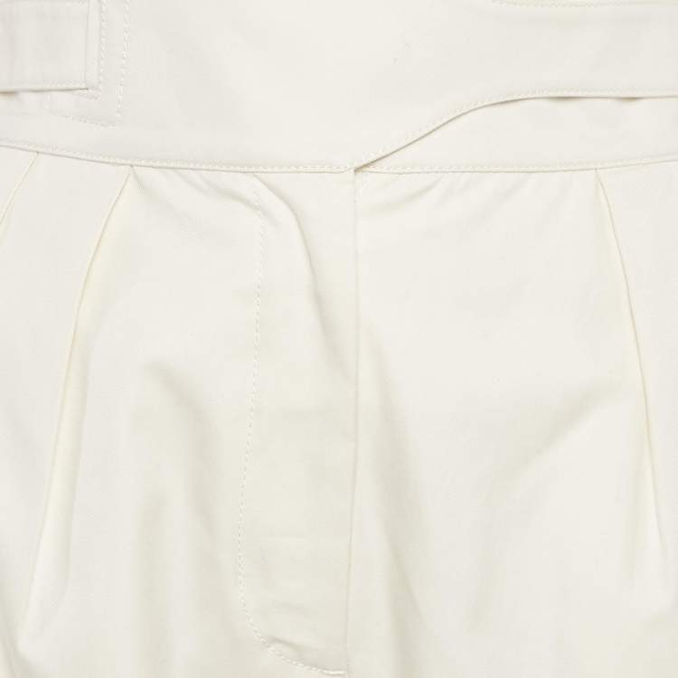 Pre Owned See by Chloe White Powder Gabardine Belt Detail Wide-Leg Pants S