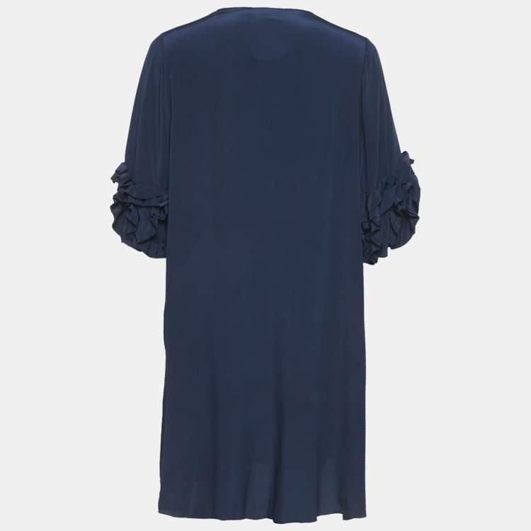 Pre Owned See by Chloe Navy Blue Silk Ruffled Mini Dress M