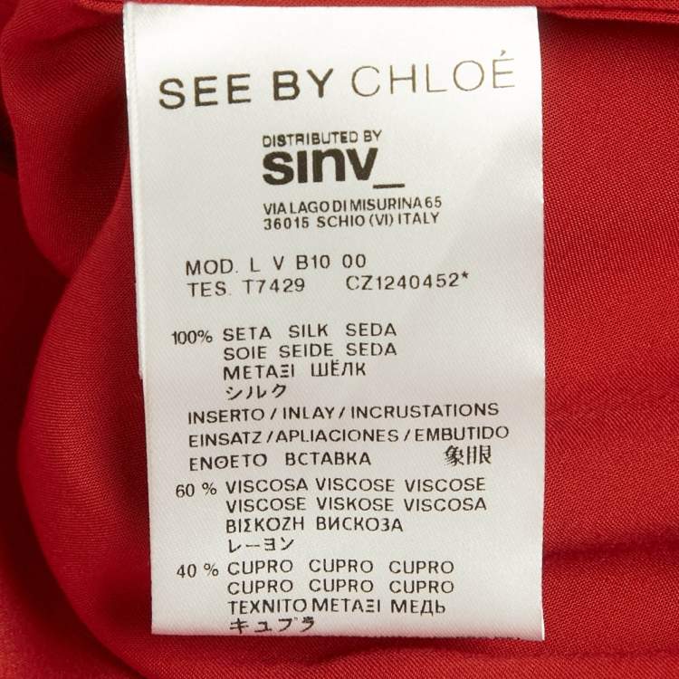 Pre Owned See by Chloé Red Crepe Silk and Crepe Short Dress M
