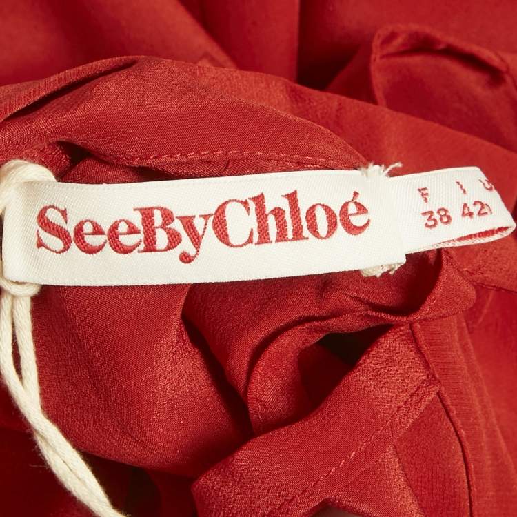 Pre Owned See by Chloé Red Crepe Silk and Crepe Short Dress M