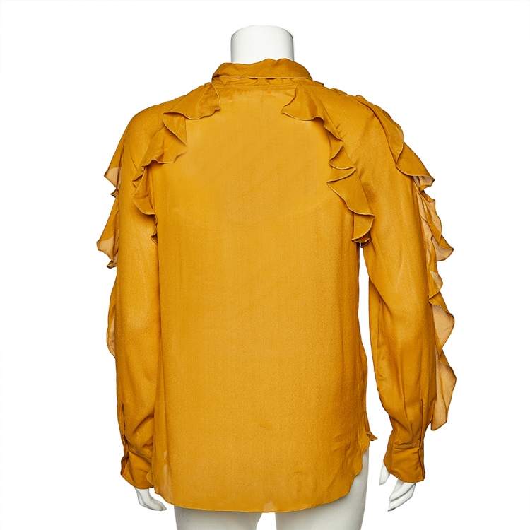 Pre Owned See by Chloe Mustard Yellow Silk Chiffon Neck Tie Detail Ruffled  Top M