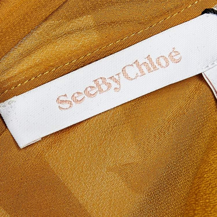 Pre Owned See by Chloe Mustard Yellow Silk Chiffon Neck Tie Detail Ruffled  Top M