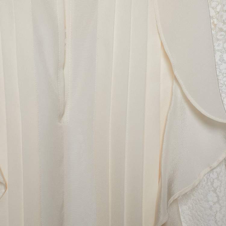 Pre Owned See by Chloe White Lace & Silk Paneled Ruffle Detail Blouse S 