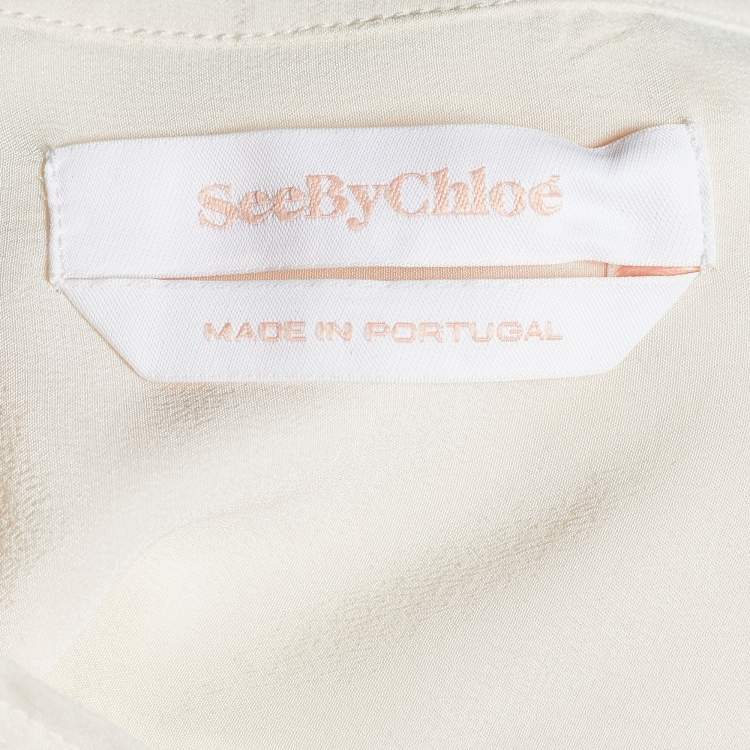 Pre Owned See by Chloe White Lace & Silk Paneled Ruffle Detail Blouse S 
