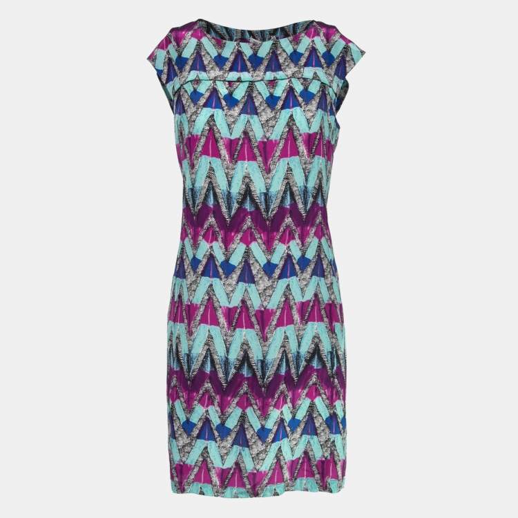Pre Owned See by Chloe Blue Multicolor Zig-Zag Printed Silk Mini Dress M