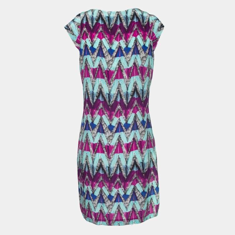 Pre Owned See by Chloe Blue Multicolor Zig-Zag Printed Silk Mini Dress M