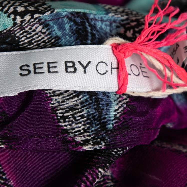 Pre Owned See by Chloe Blue Multicolor Zig-Zag Printed Silk Mini Dress M